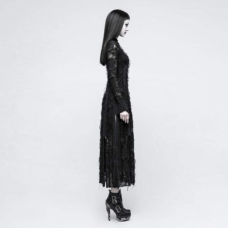 Women's Grunge Ripped Floral Long Sleeved Lace Dresses