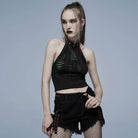 Punk Rave Women's Grunge Ripped Skull Halter Crop Top