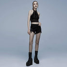 Punk Rave Women's Grunge Ripped Skull Halter Crop Top