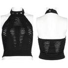 Punk Rave Women's Grunge Ripped Skull Halter Crop Top