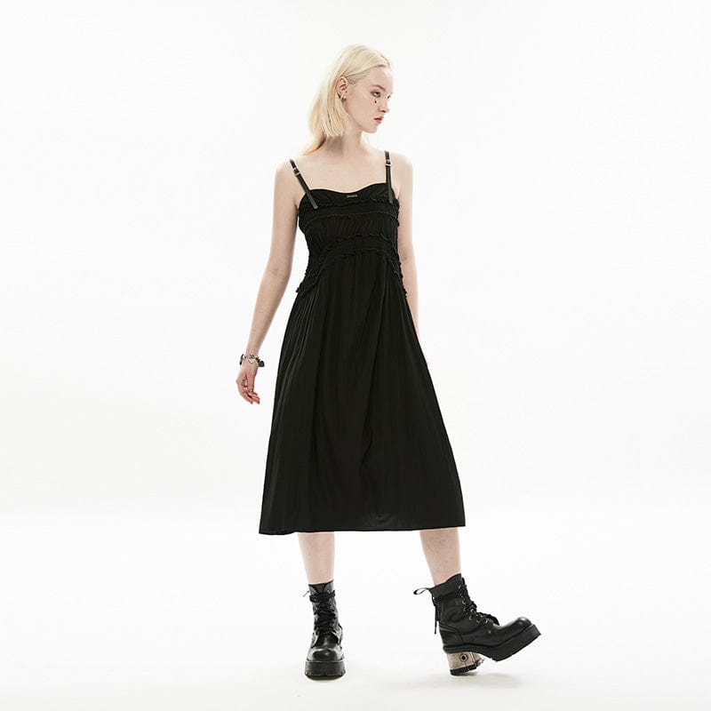 Punk Rave Women's Grunge Ruffles Maxi Slip Dress