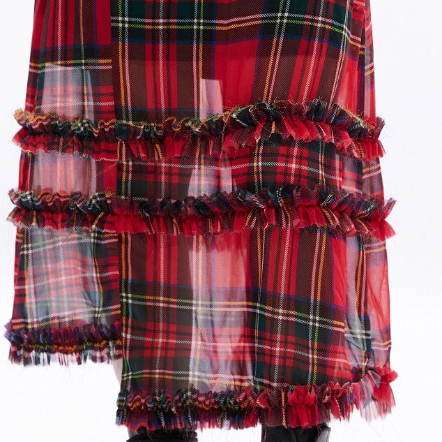 Punk Rave Women's Grunge Ruffles Red Plaid Irregular Hem Skirt