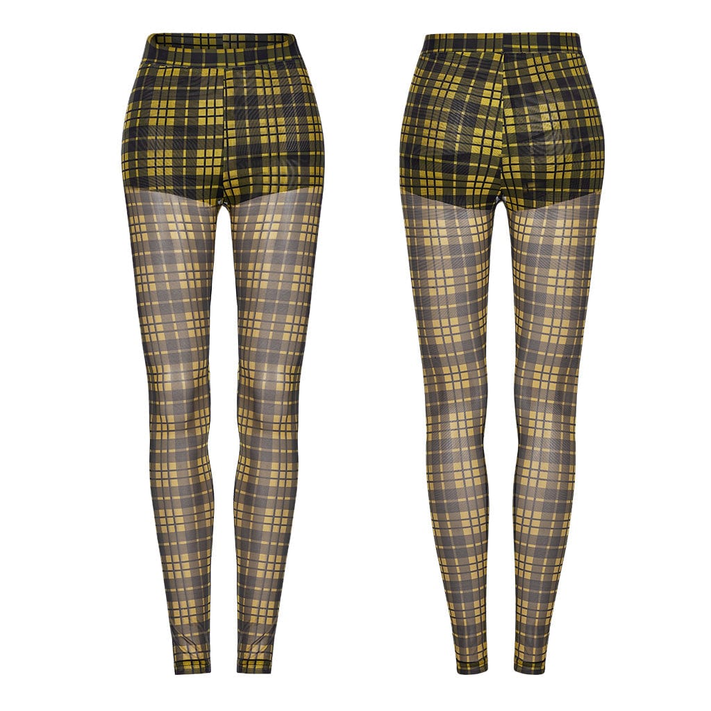 PUNK RAVE Women's Grunge Sheer Plaid Leggings