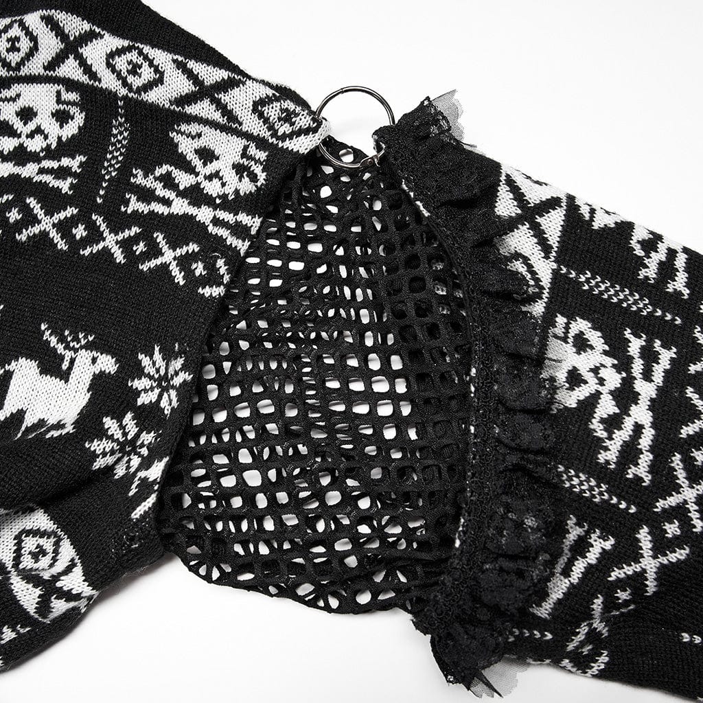 PUNK RAVE Women's Grunge Skull Deer Loose Sweater