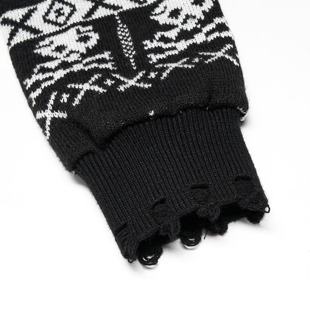 PUNK RAVE Women's Grunge Skull Deer Loose Sweater