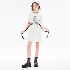 PUNK RAVE Women's Grunge Skull Printed Casual T-shirt Dress with Straps