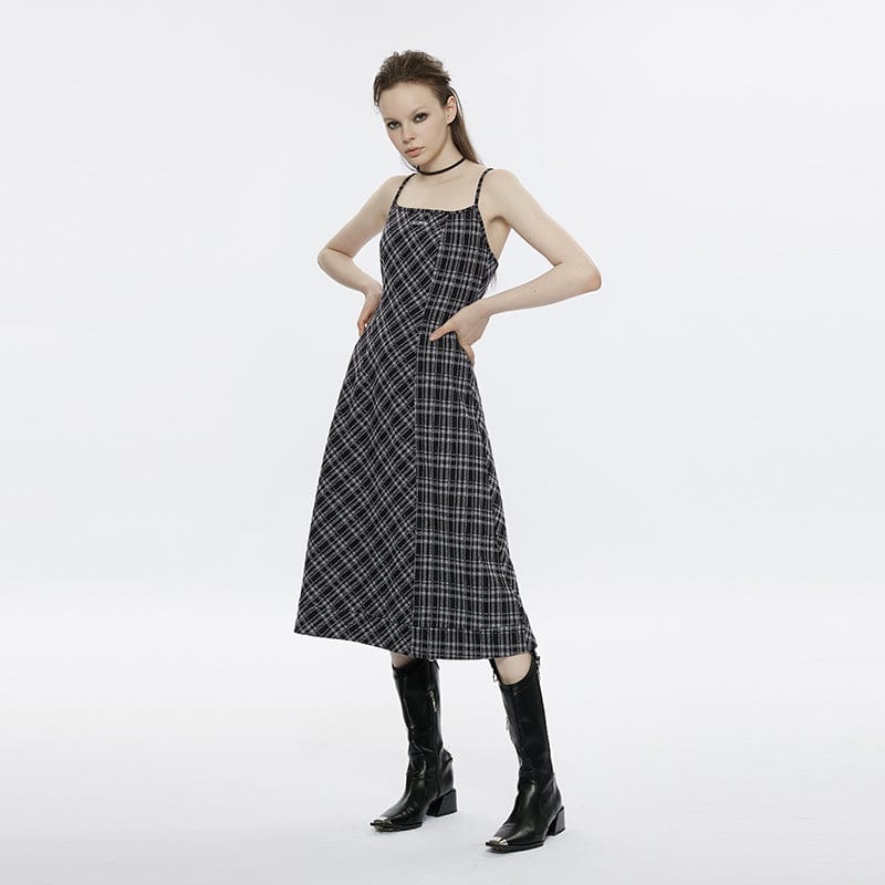 PUNK RAVE Women's Grunge Slim Fitted Plaid Slip Dress