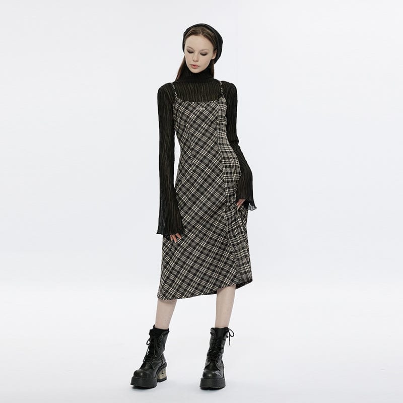 PUNK RAVE Women's Grunge Slim Fitted Plaid Slip Dress