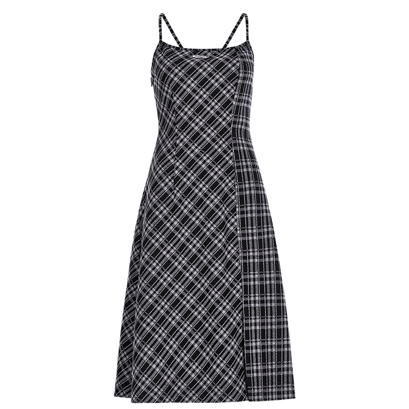 PUNK RAVE Women's Grunge Slim Fitted Plaid Slip Dress