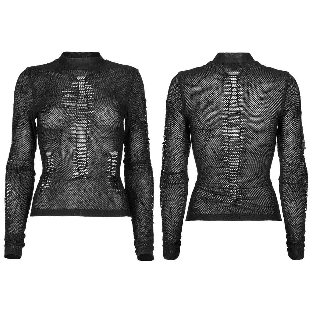 Punk Rave Women's Grunge Spider Web Printed Mesh Top