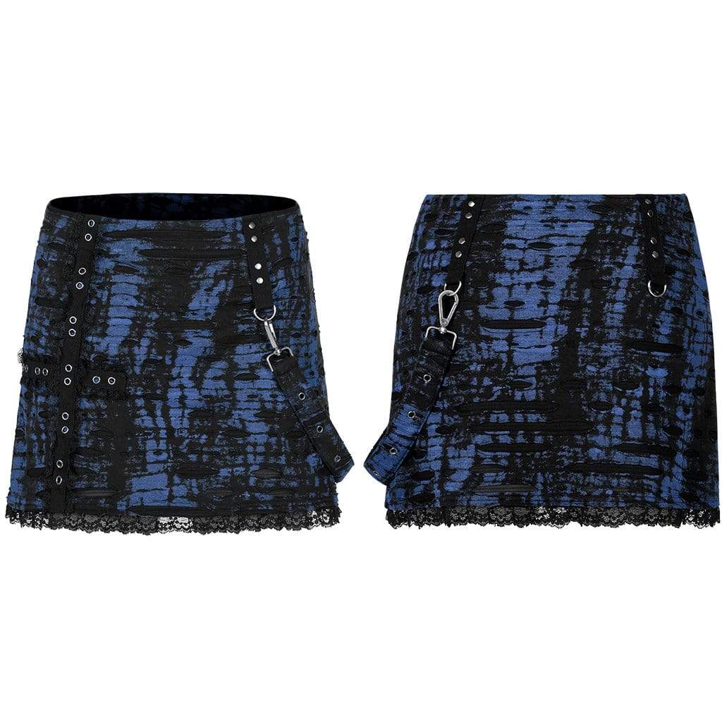 Punk Rave Women's Grunge Splice Lace Hem Ripped Skirt