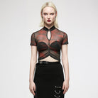 Punk Rave Women's Grunge Tie-dye Sheer Ruffles Short Sleeved Crop Top