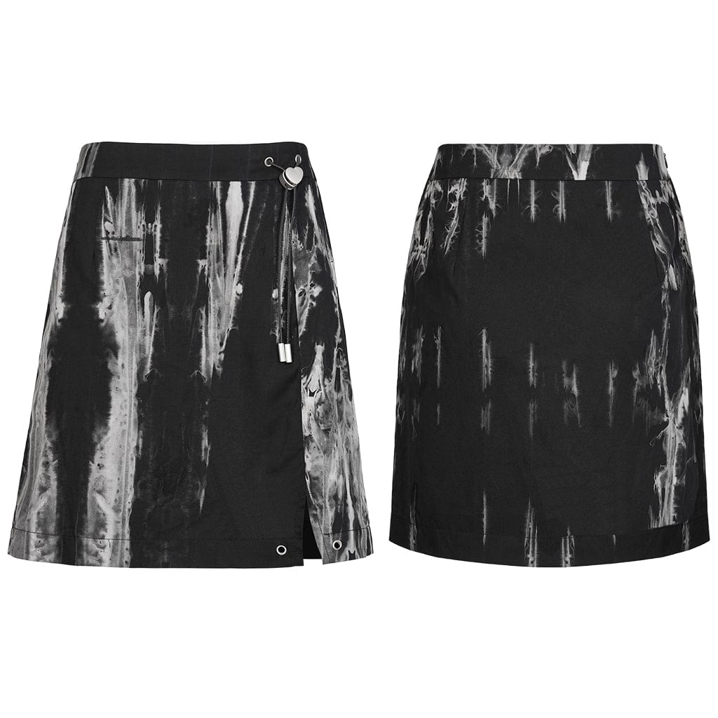 Punk Rave Women's Grunge Tie-dye Side Slit A-line Skirt