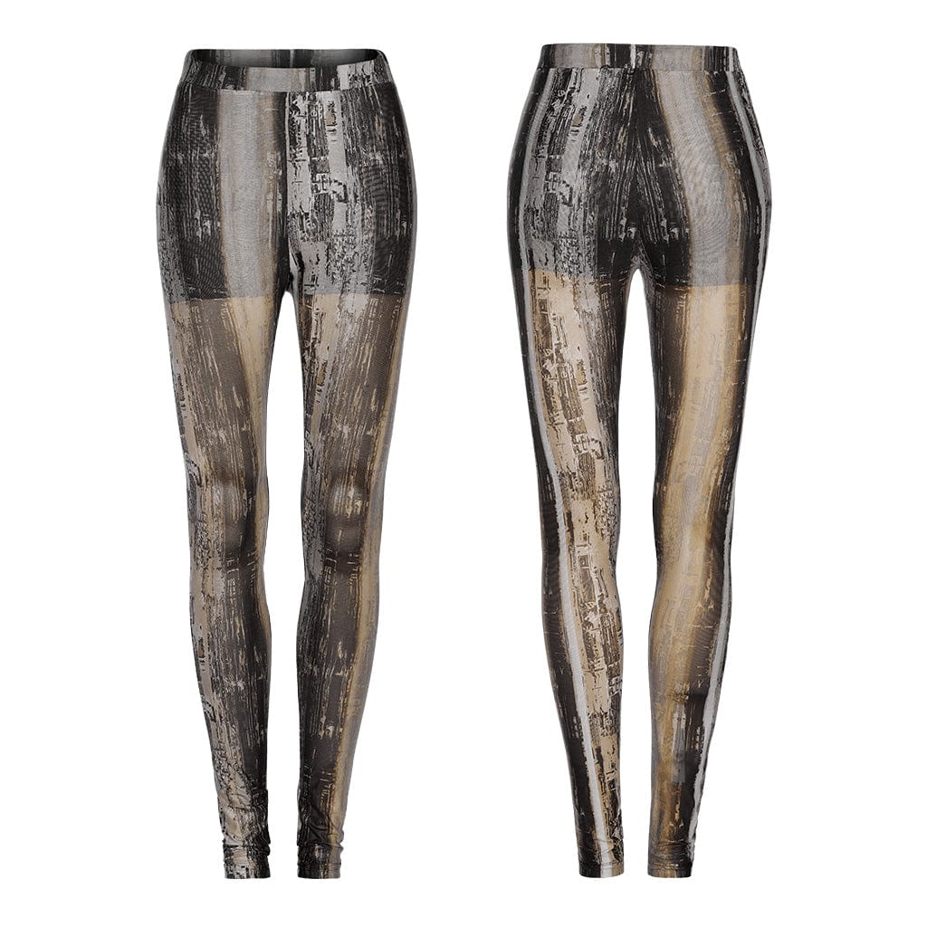 PUNK RAVE Women's Grunge Tie-dyed Mesh Leggings