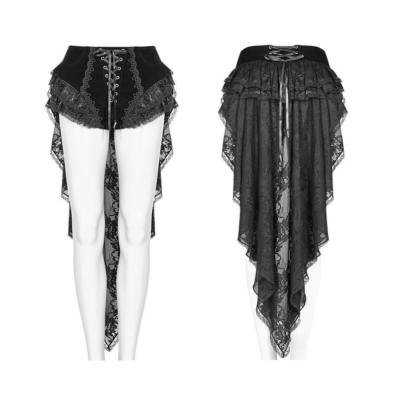 Women's Lolia Lace-up Lace Hem Velvet Shorts With Long Ruffles