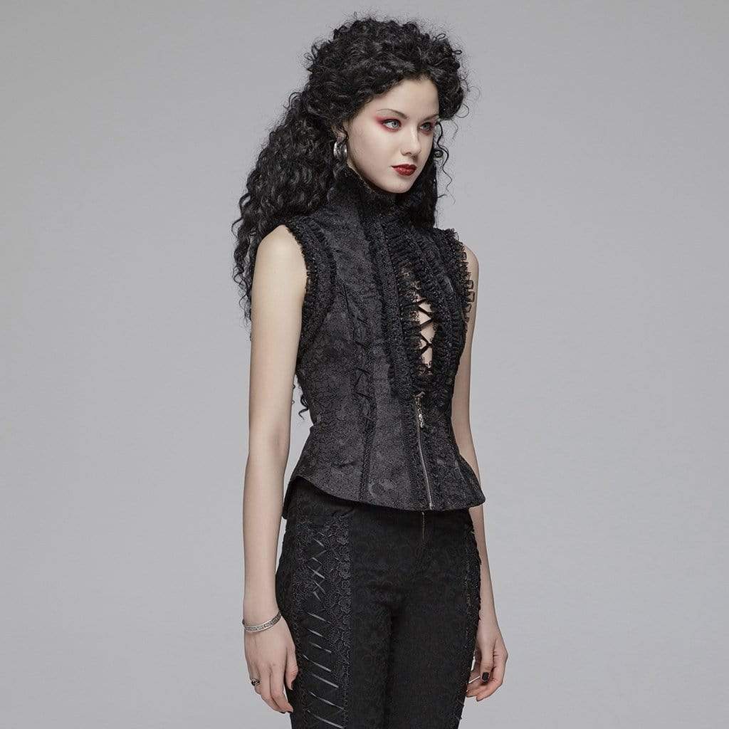 Women's Lolita Lacing Floral Mesh Waistcoat