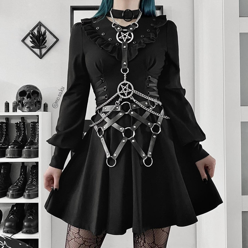 PUNK RAVE Women's Lolita V-neck Bubble Sleeved Buttons Dresses With Choker