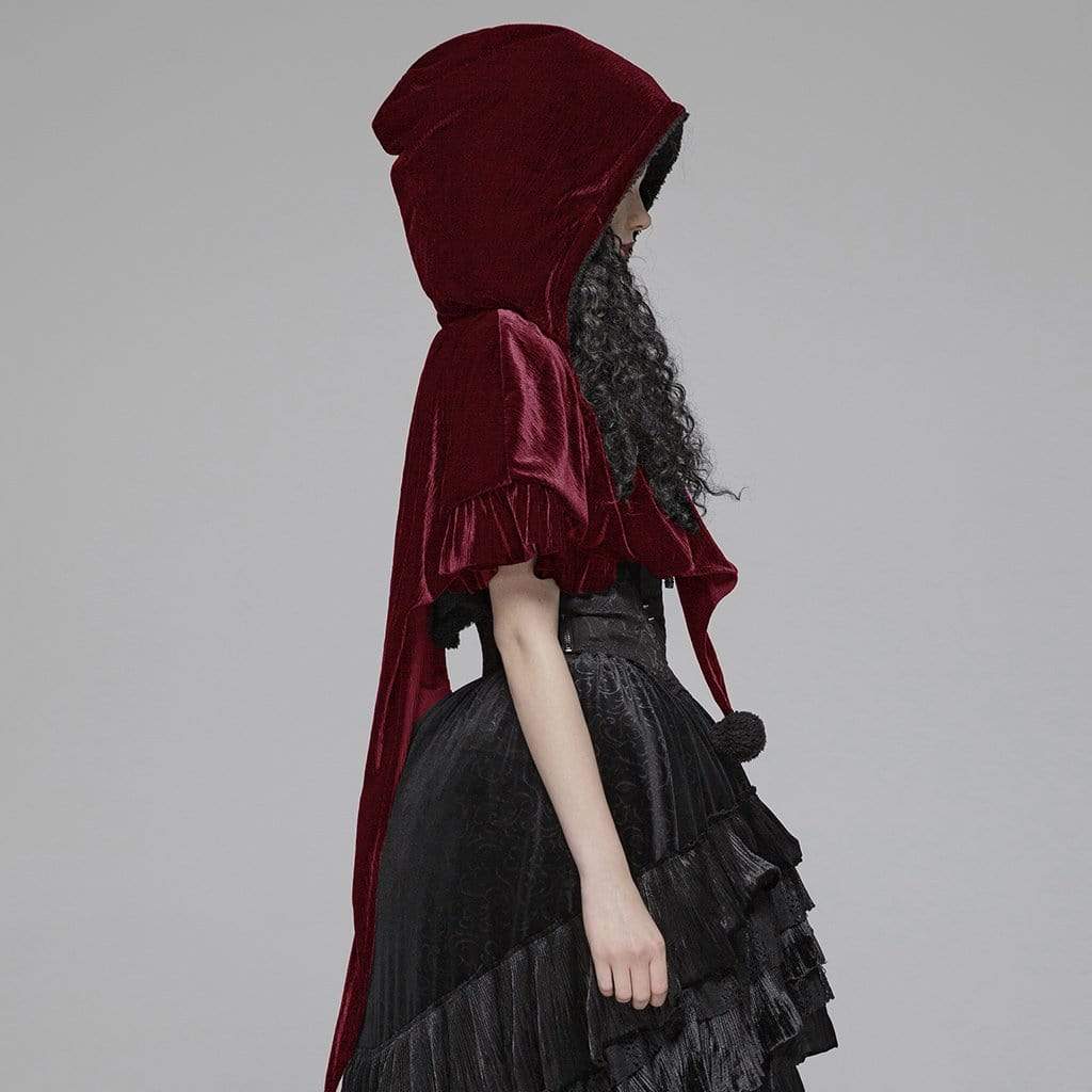 Women's Lolita Witch Hooded Velvet Short Cloak