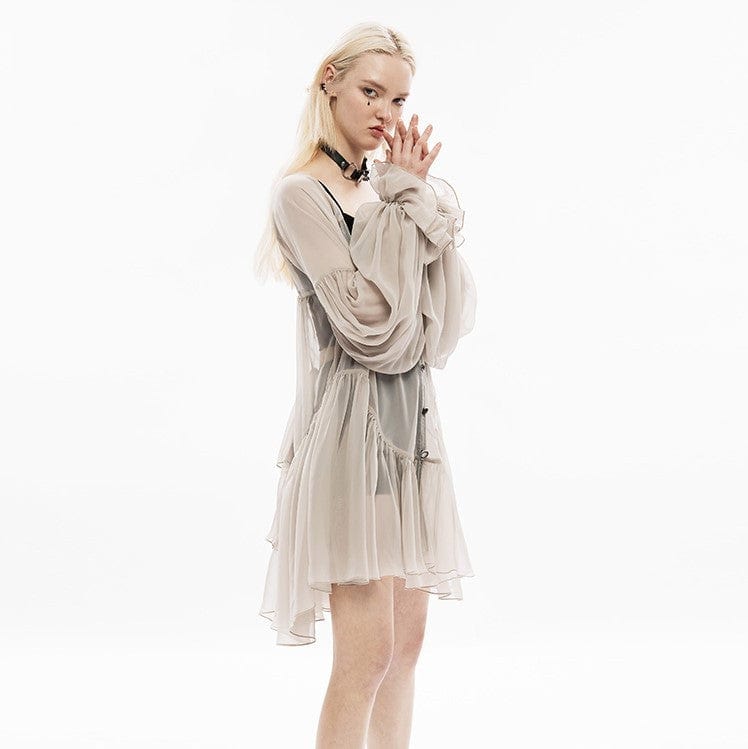 Punk Rave Women's Pastel Gothic Puff Sleeved Sheer Chiffon Coat