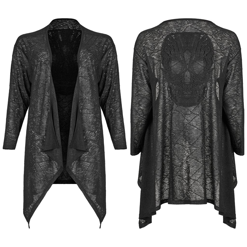 Punk Rave Women's Plus Size Gothic Back Skull Kimono Cardigan