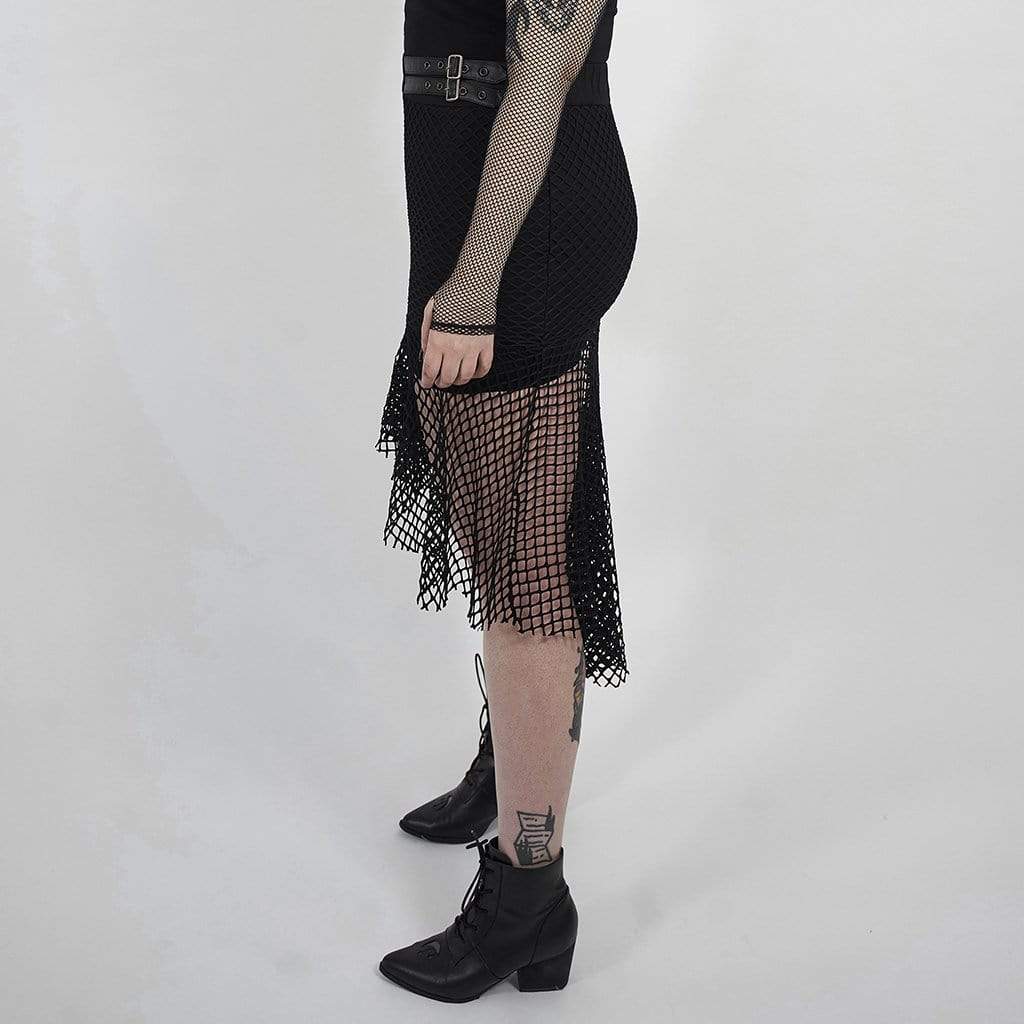 Women's Plus Size Gothic Fishnet Overlay Black Fitted Skirt