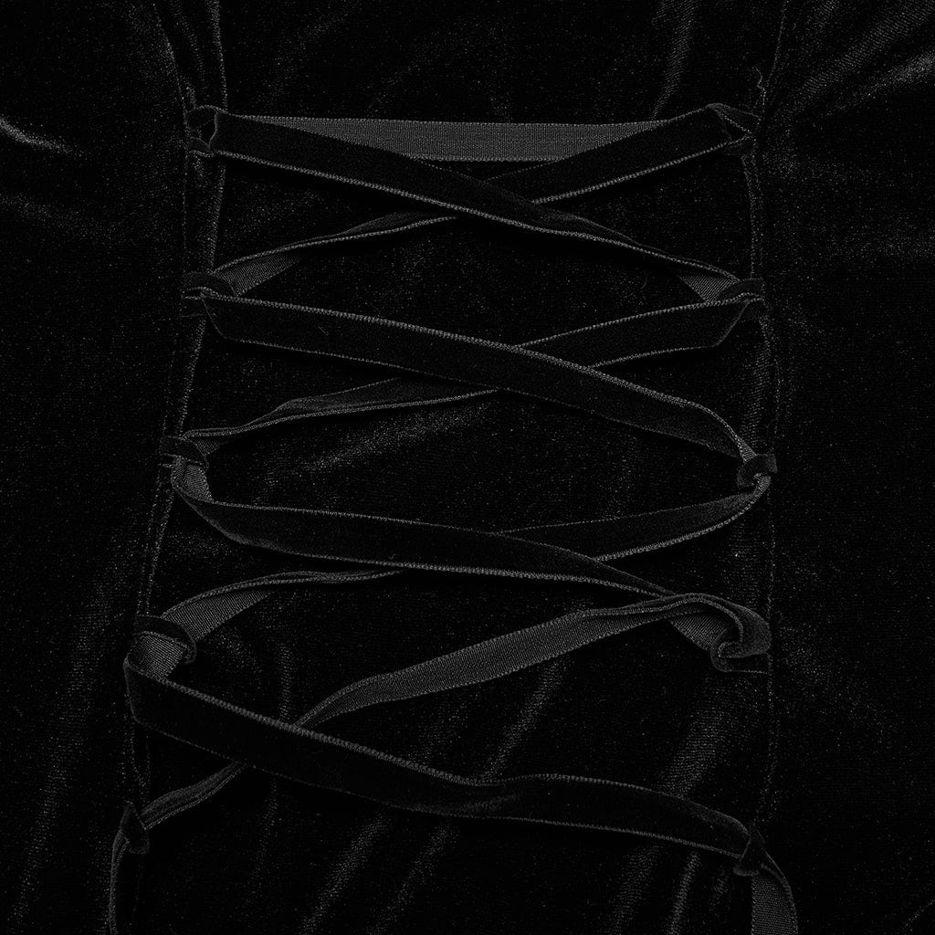 Punk Rave Women's Plus Size Gothic Metal Chain Long Sleeved Velvet Dress