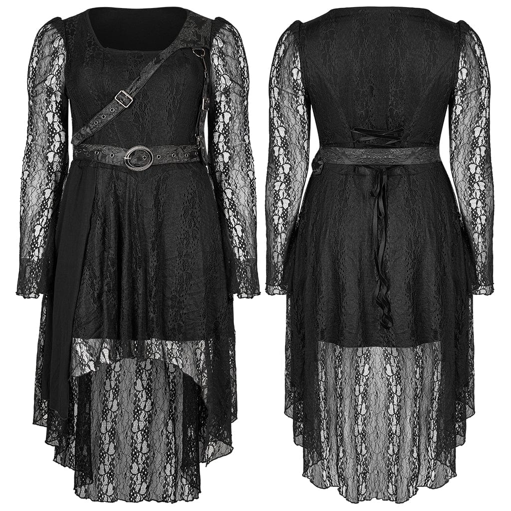 Punk Rave Women's Plus Size Gothic Vintage High/low Long Sleeved Lace Dress