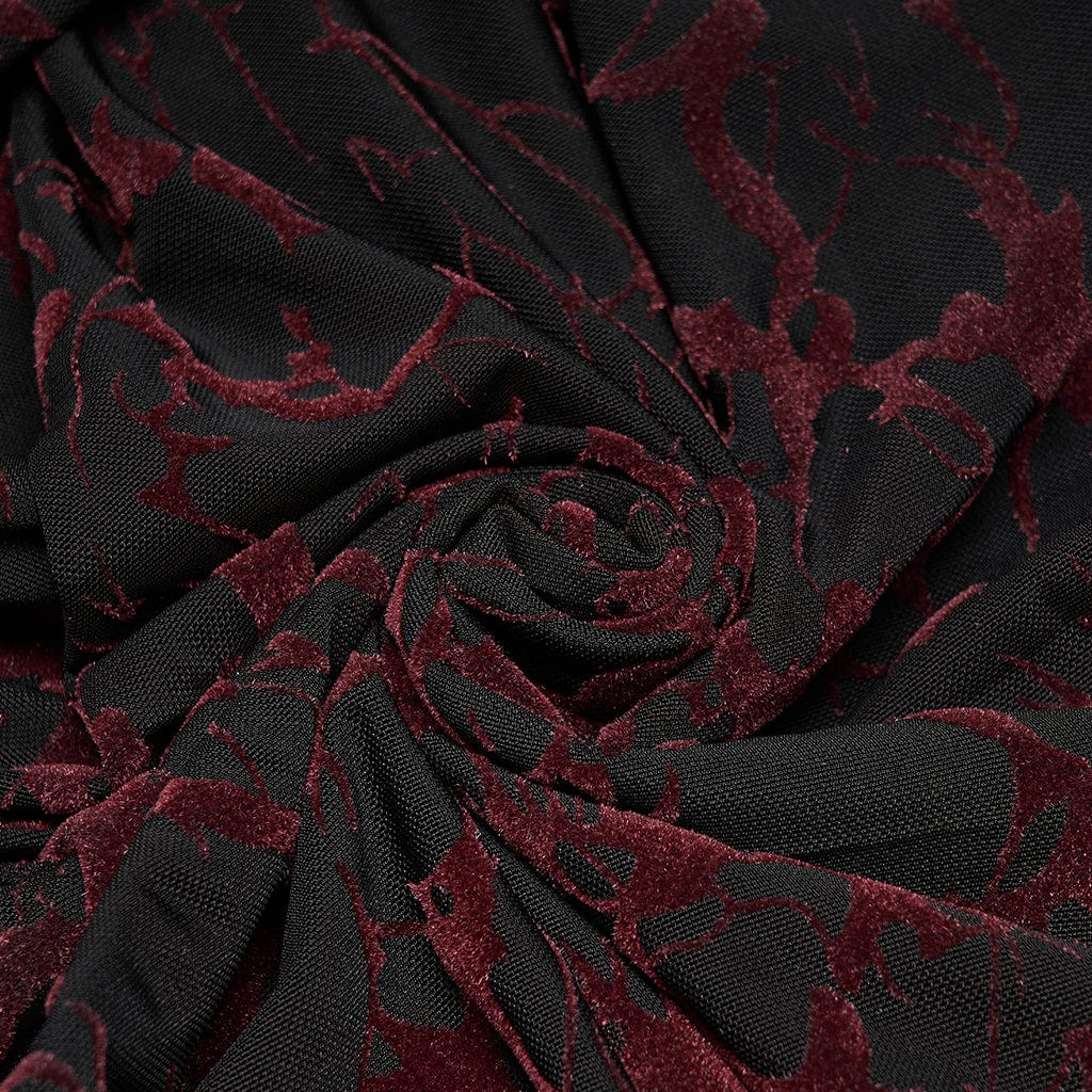 Punk Rave Women's Plus Size Gothic Vintage V-neck Flare Sleeved Floral Mesh Top