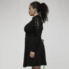 Punk Rave Women's Plus Size Punk High Collar Ripped Long Sleeved Black Little Dress
