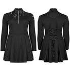 Punk Rave Women's Plus Size Punk High Collar Ripped Long Sleeved Black Little Dress