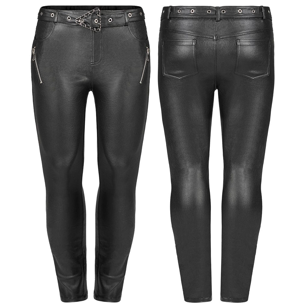 Punk Rave Women's Plus Size Punk Side Zip Faux Leather Pants with Belt