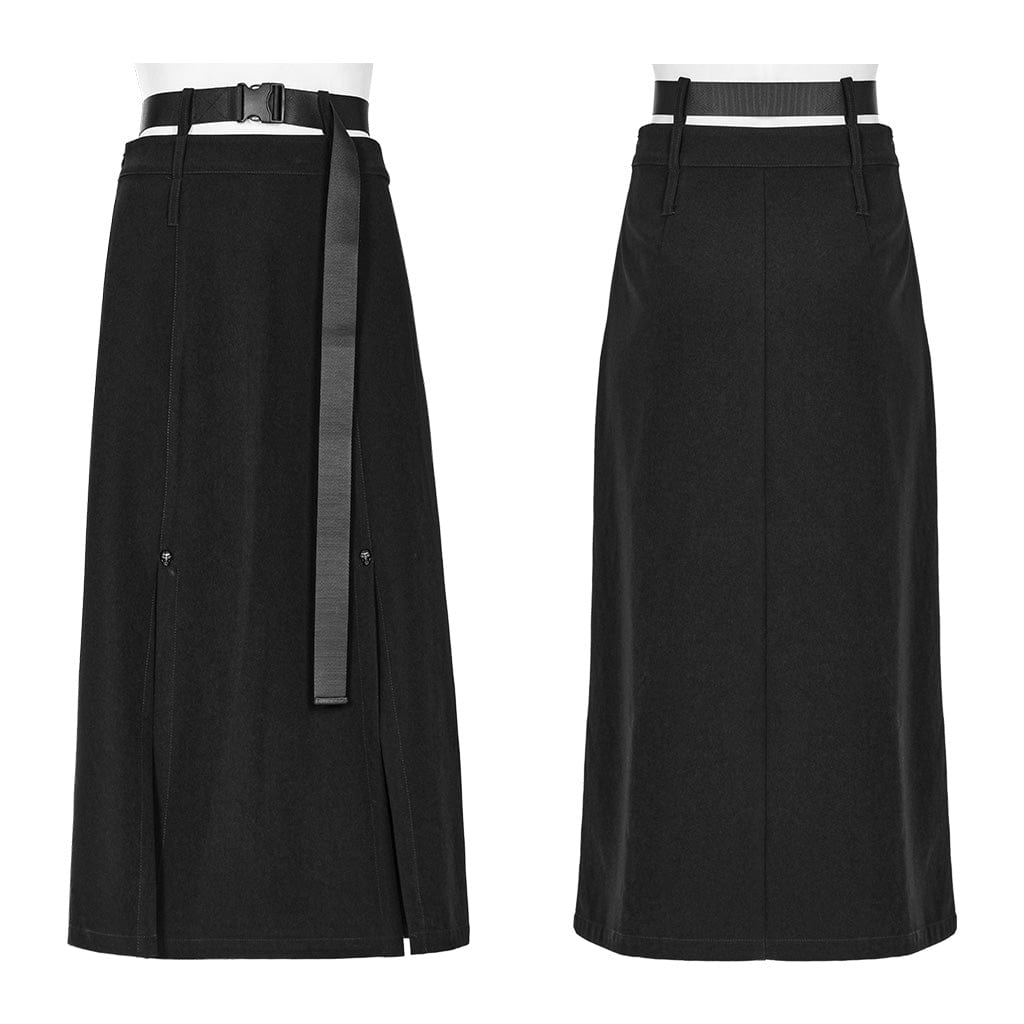 PUNK RAVE Women's Punk A-line Split Skirt with Belt