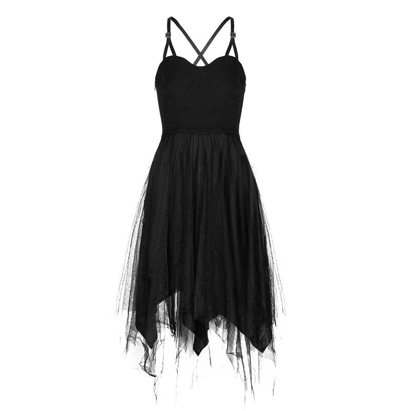 Women's Punk Asymmetry Hem Mesh Slip Dress