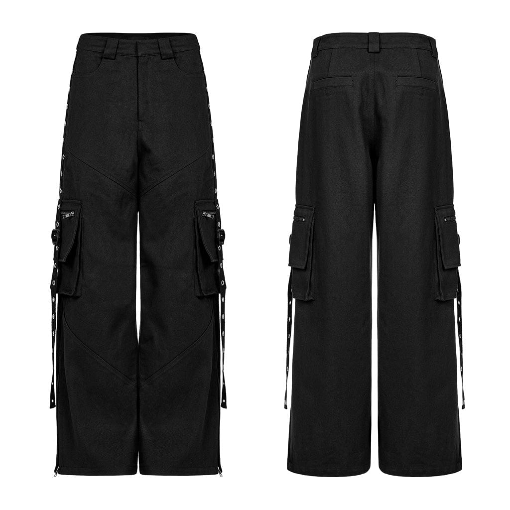 PUNK RAVE Women's Punk Big-pocket Side Slit Cargo Pants