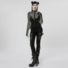 PUNK RAVE Women's Punk Buckles Mesh Splice Eyelets Jeans