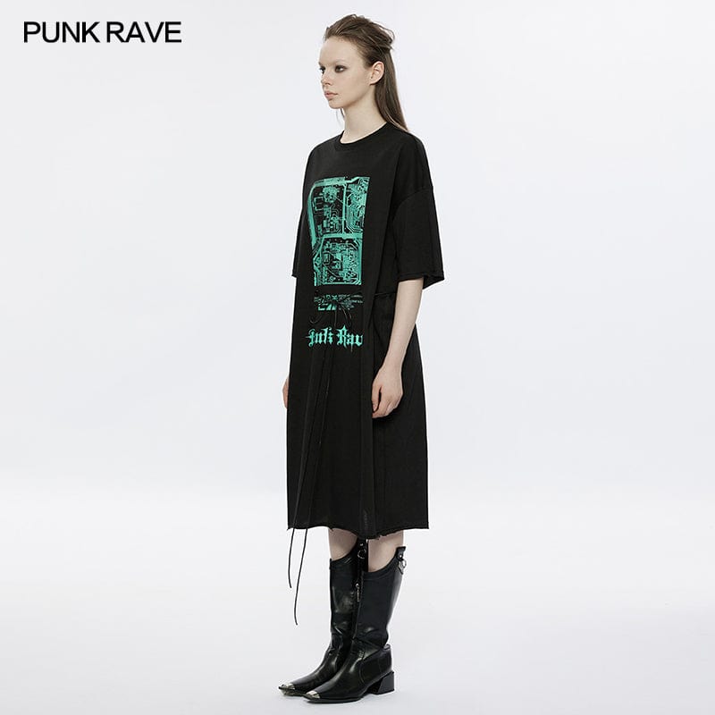 PUNK RAVE Women's Punk Circuit Printed Straight Dress with Belt