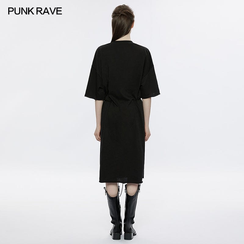 PUNK RAVE Women's Punk Circuit Printed Straight Dress with Belt