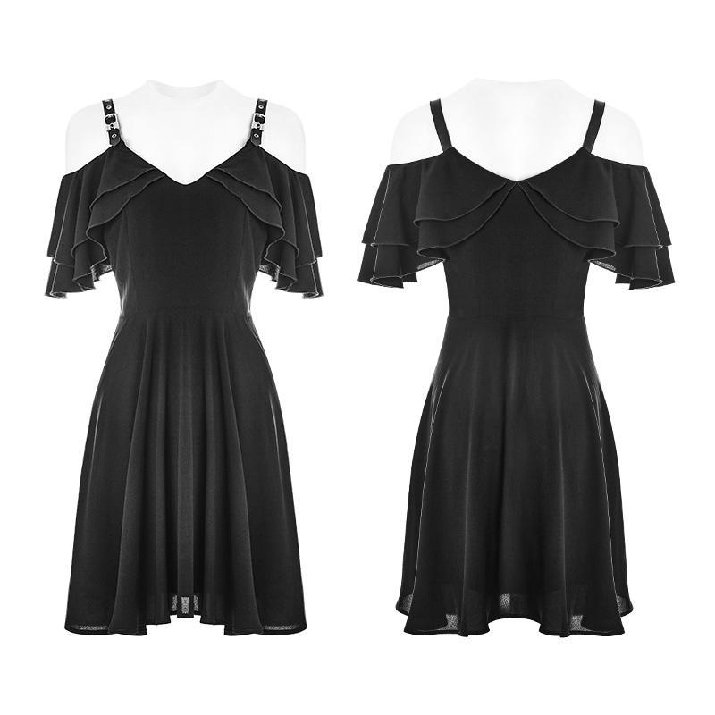 Women's Punk Cold Shoulder Leather Strap Dress