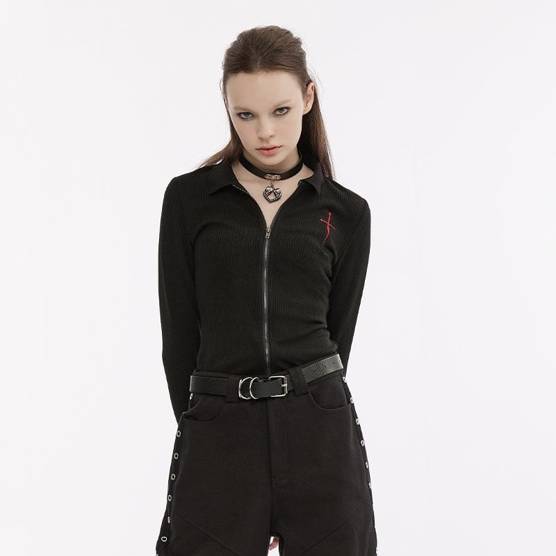 PUNK RAVE Women's Punk Cross Embroidered Zipper Cardigan