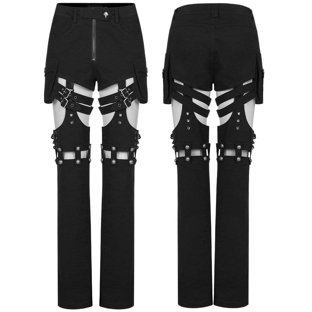 Punk Rave Women's Punk Cutout Buckles Splice Pants