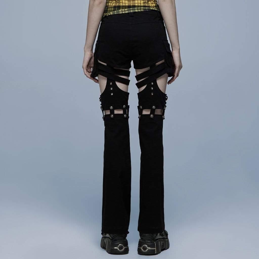 Punk Rave Women's Punk Cutout Buckles Splice Pants