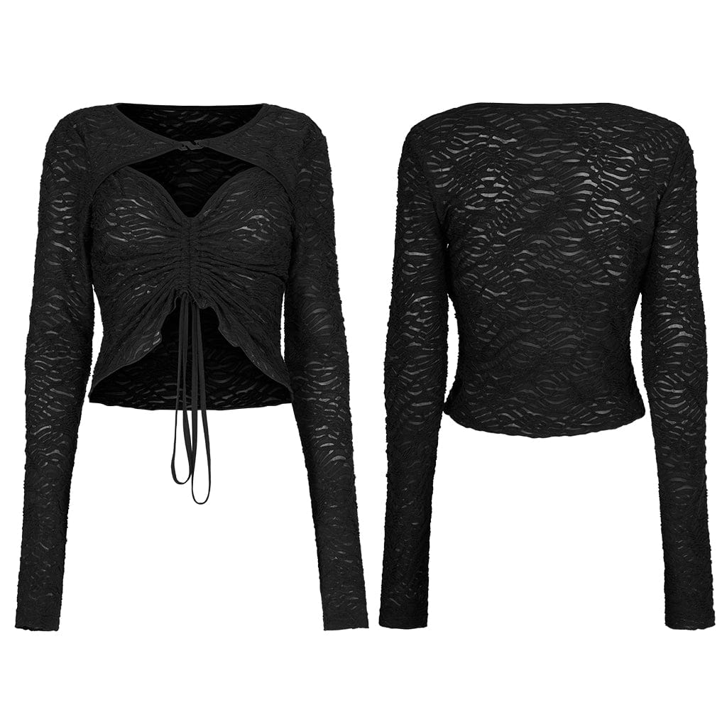 Punk Rave Women's Punk Cutout Drawstring Long Sleeved Crop Top