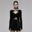 Punk Rave Women's Punk Cutout Drawstring Long Sleeved Shirt