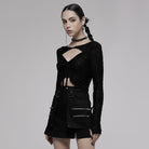 Punk Rave Women's Punk Cutout Drawstring Long Sleeved Shirt
