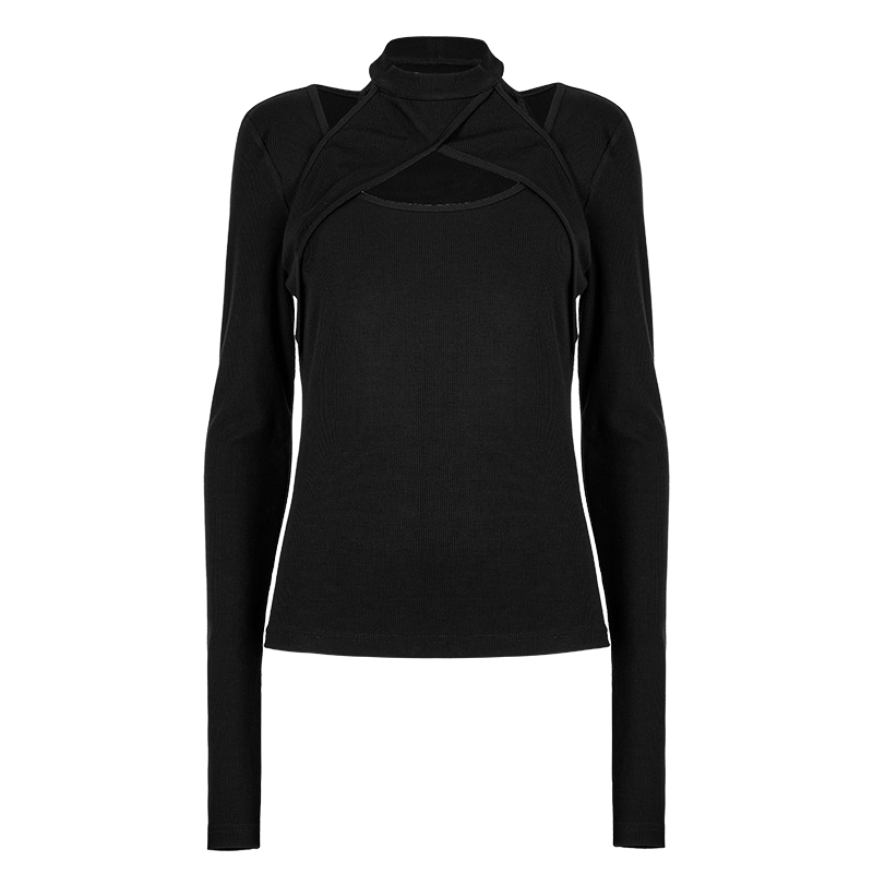 PUNK RAVE Women's Punk Cutout Slim Ftiited Shirt