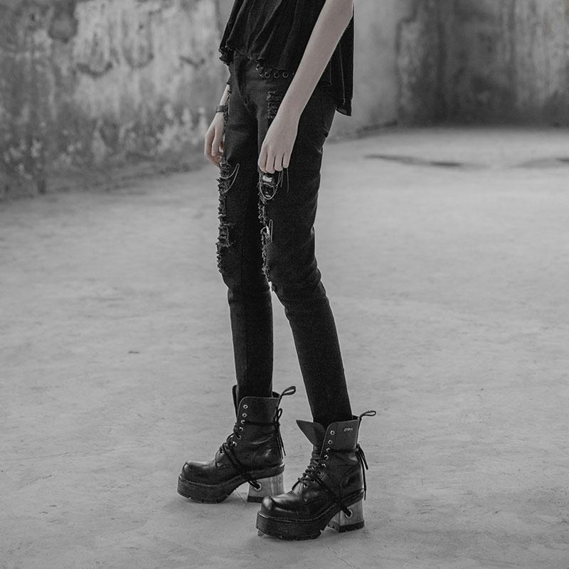 Women's Punk Distressed Slim-Fit Trousers