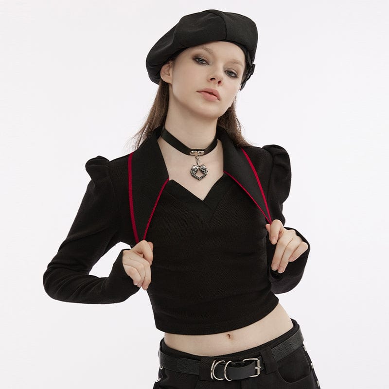 PUNK RAVE Women's Punk Double Color Plunging Crop Top