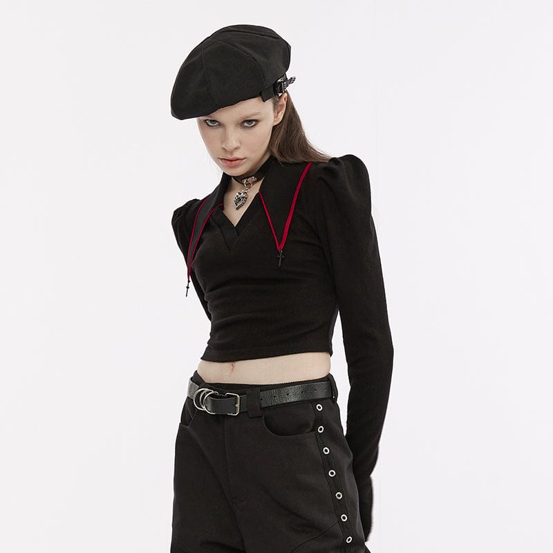 PUNK RAVE Women's Punk Double Color Plunging Crop Top