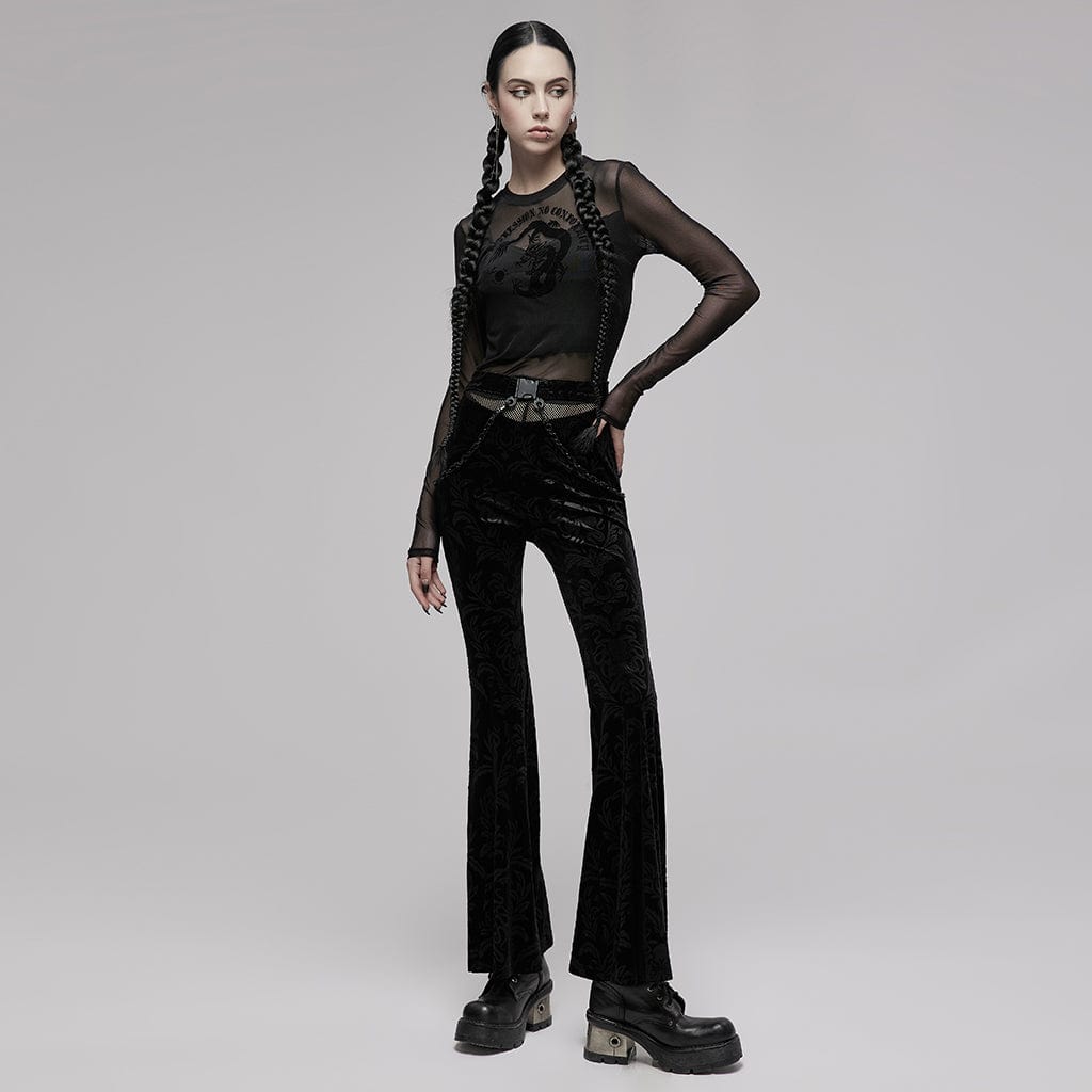 Punk Rave Women's Punk Dragon Printed Sheer Long Sleeved Mesh Top