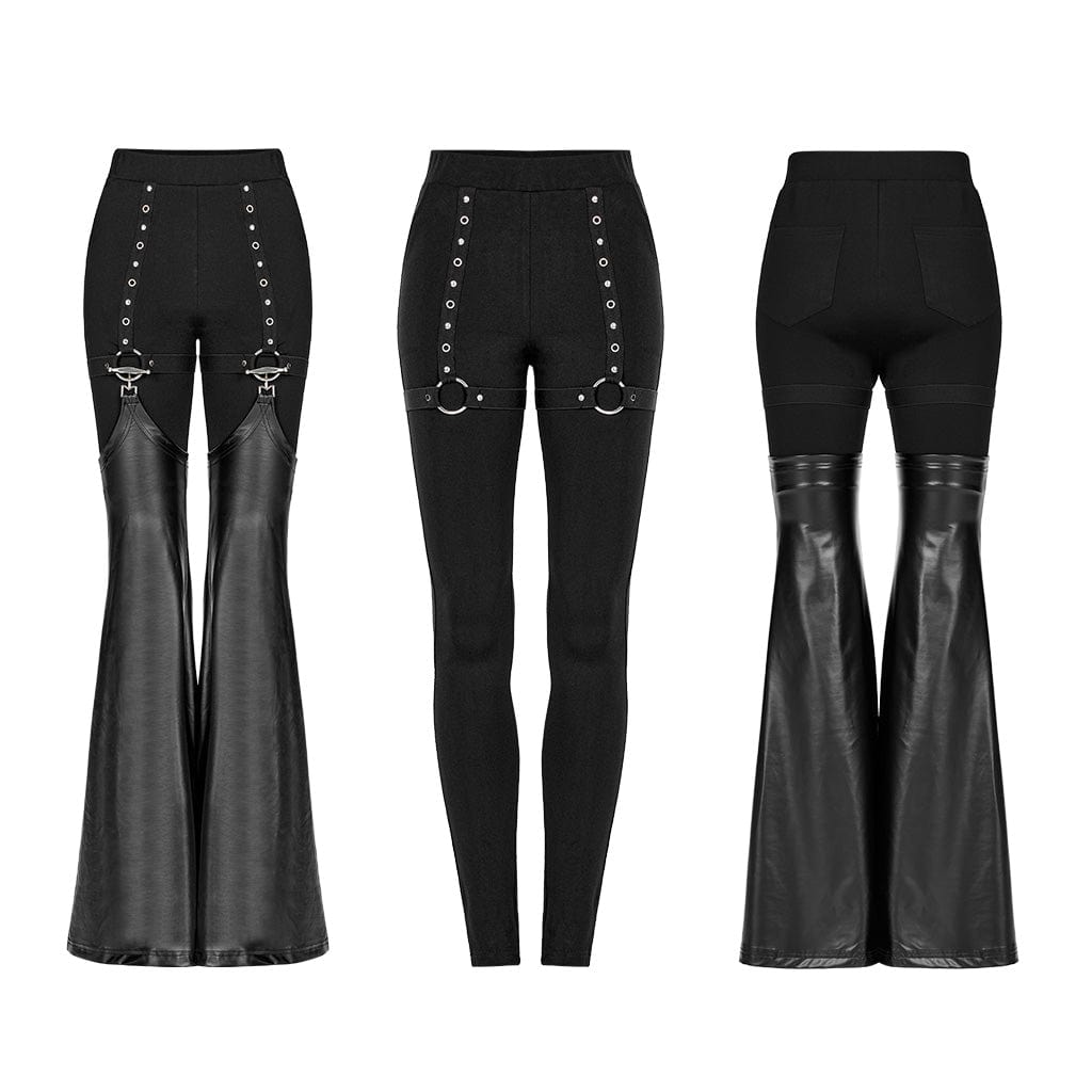 PUNK RAVE Women's Punk Eyelet Leggings with Faux Leather Leg Warmers